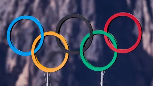 Olympics Rings are seen above the Cortina Curling Olympic Stadium ahead to the Olympic Winter Games Milano Cortina 2026.