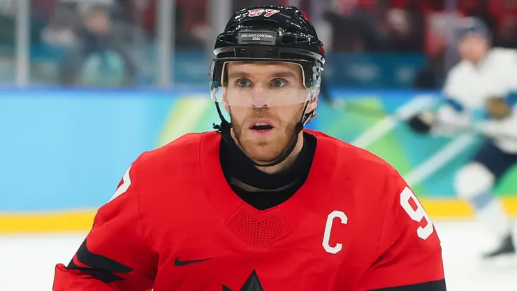 Connor McDavid #97 of Team Canada skates in the first period during the Men's Semifinals Playoff.
