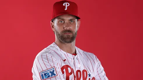 Bryce Harper #3 of the Philadelphia Phillies poses for a portrait during photo day.
