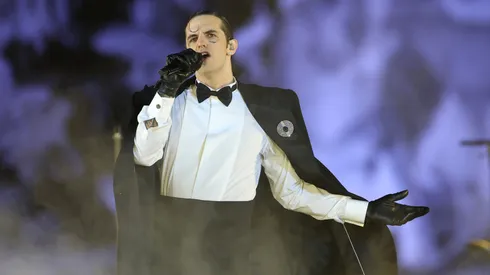 Achille Lauro and his band perform during the Milano Cortina 2026 Winter Olympics Closing Ceremony