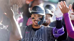 Mark Vientos of the New York Mets celebrates with his teammate.