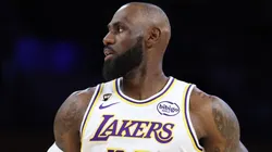 LeBron James #23 of the Los Angeles Lakers looks on.