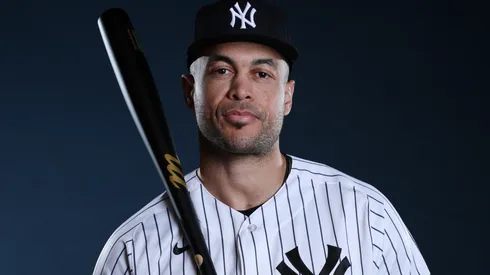 Giancarlo Stanton #27 of the New York Yankees poses for a photo.
