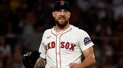 Garrett Crochet #35 of the Boston Red Sox during the end of the third inning in 2025.