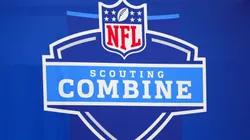 A detailed view of the NFL Combine logo at Lucas Oil Stadium on March 02, 2023.