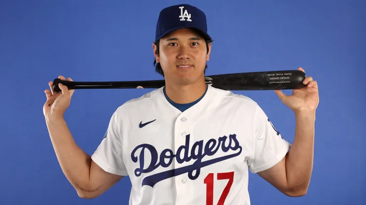 Shohei Ohtani poses for a photo during Los Angeles Dodgers Photo Day in 2026.