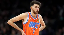 Chet Holmgren of the OKC looks on during the second quarter of the game against the San Antonio Spurs in 2026.