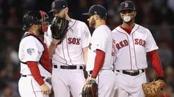 Boston Red Sox players talking in 2018.