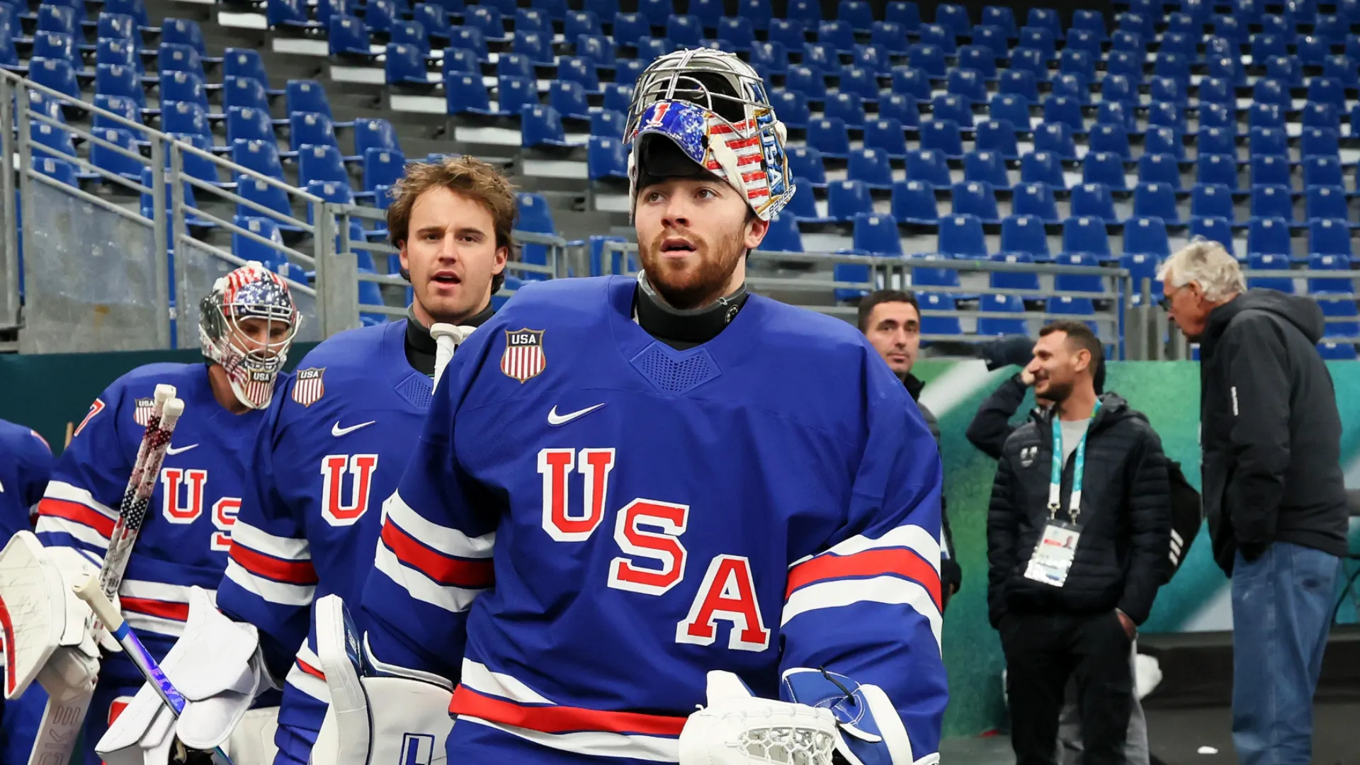Jeremy Swayman with Team USA