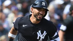 Jose Caballero #72 of the Yankees hits a solo home run.