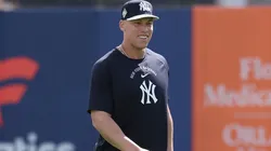 Aaron Judge #99 of the New York Yankees warms up.