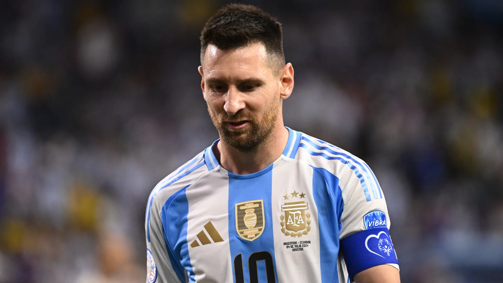 Lionel Messi of Argentina reacts during a game