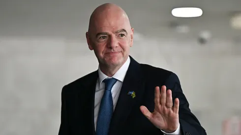 President Gianni Infantino gestures after meeting with Brazilian President.
