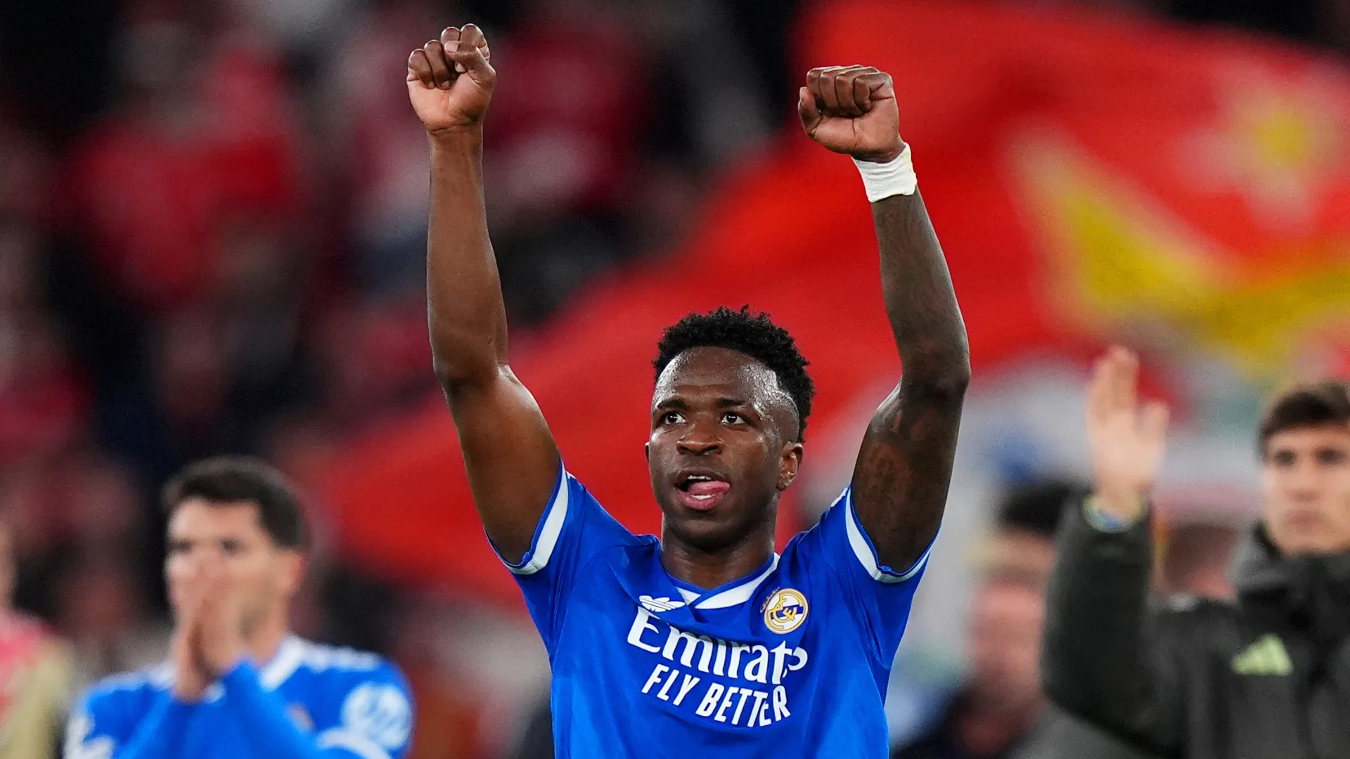Vinicius Jr. celebrates a win against Benfica. (Getty Images)