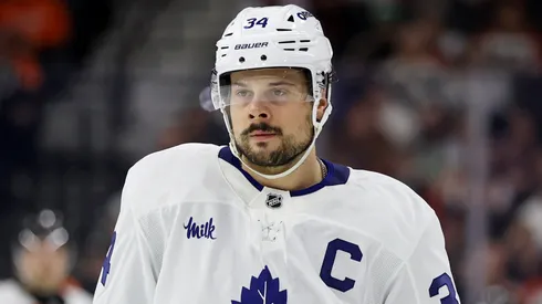 Auston Matthews #34 of the Toronto Maple Leafs looks on during a game in 2026.