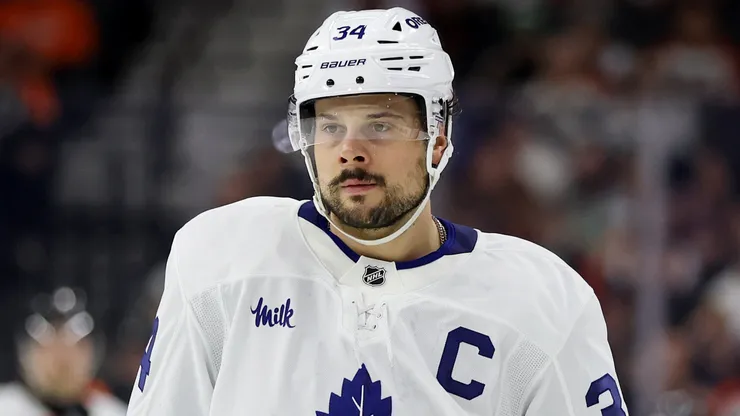 Auston Matthews #34 of the Toronto Maple Leafs looks on during a game in 2026.
