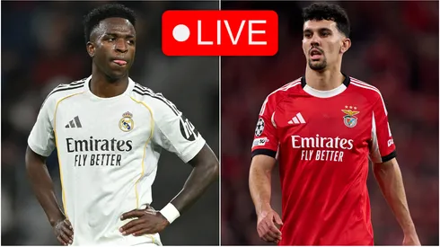 Vinicius Jr. of Real Madrid and Tomas Araujo of Benfica.