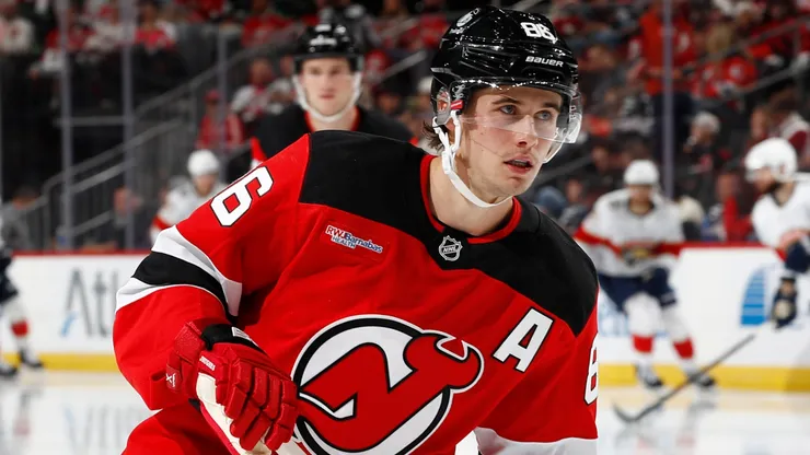 Jack Hughes #86 of the New Jersey Devils in action during a game in 2025.