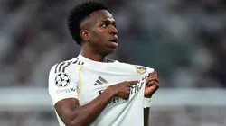 Vinicius Jr. celebrates a goal for Real Madrid.