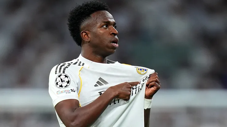 Vinicius Jr. celebrates a goal for Real Madrid.