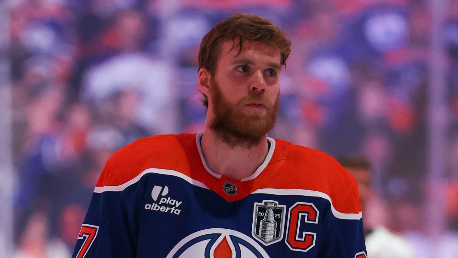 Connor McDavid during national anthem