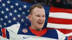 Brady Tkachuk #7 of Team USA at Milano Santagiulia Ice Hockey Arena