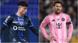 Daykol Romero of Independiente del Valle and Lionel Messi of Inter Miami.