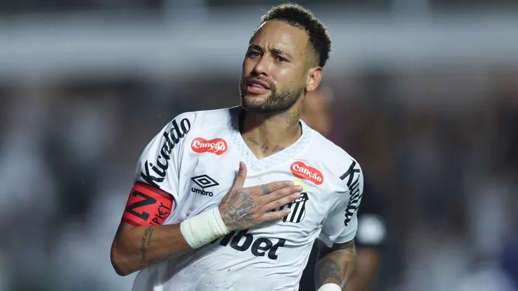 Neymar celebrates a goal for Santos.