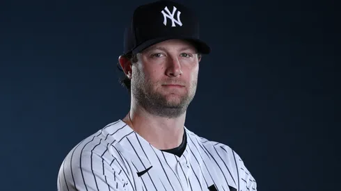 Gerrit Cole #45 of the Yankees poses for a photo during Spring Training Photo Day.
