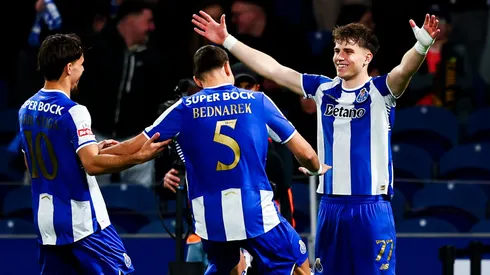 Oskar Pietuszewski celebrates a goal for Porto.