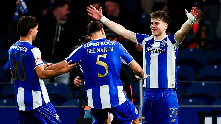 Oskar Pietuszewski celebrates a goal for Porto.