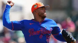 Freddy Peralta #51 of the New York Mets throws a pitch.