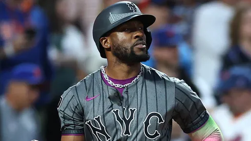 Starling Marte #6 with the Mets looks on during the game.