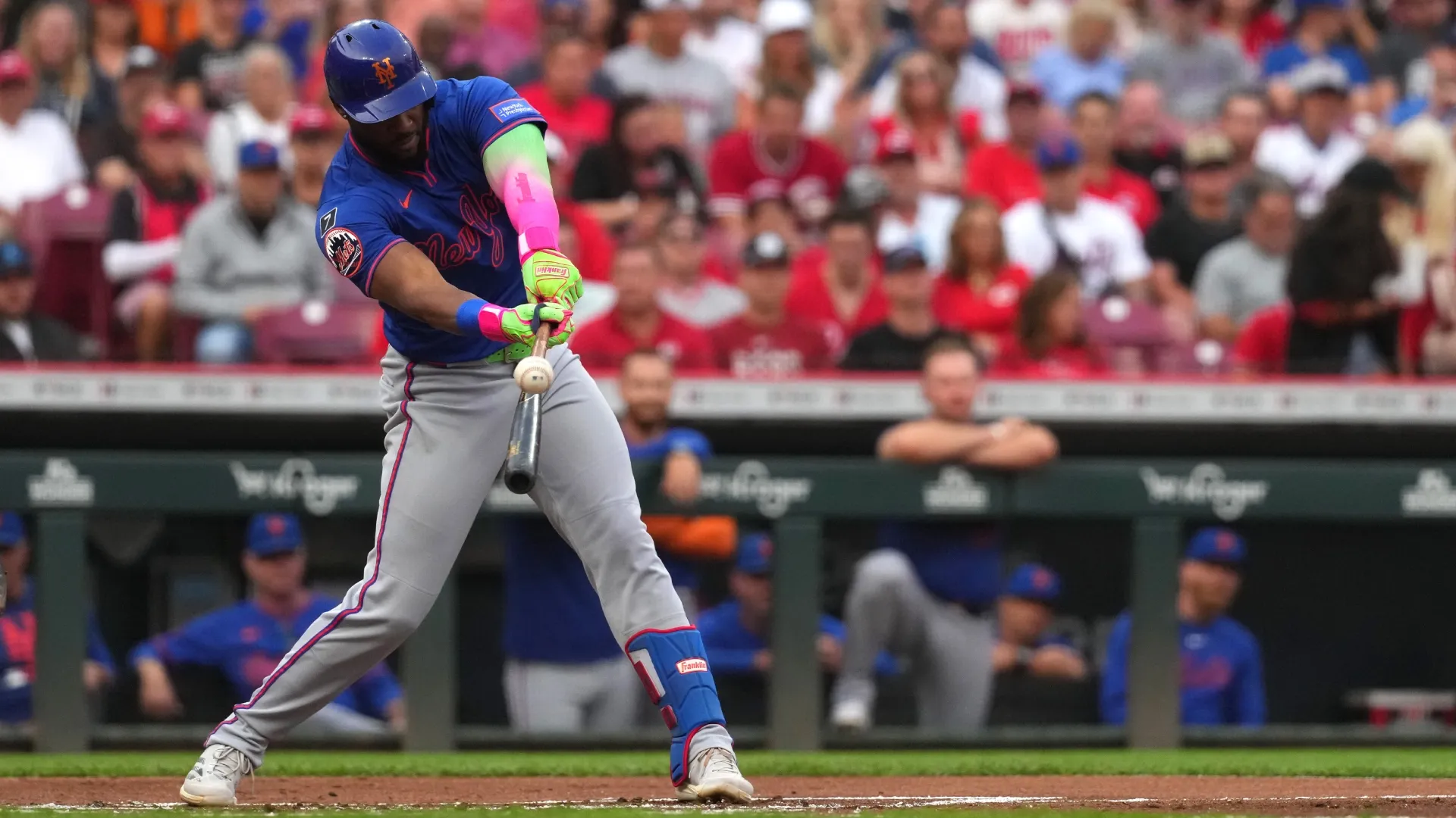 Starling Marte #6 with the Mets hits an RBI single. Jason Mowry/Getty Images