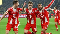 Joshua Kimmich celebrates a goal vs Borussia Dortmund.