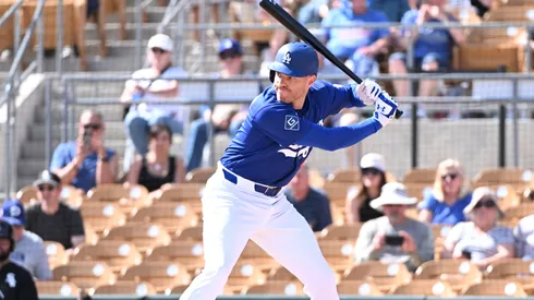 Freddie Freeman #5 of the Los Angeles Dodgers gets ready.