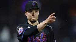 Kodai Senga celebrates an out.