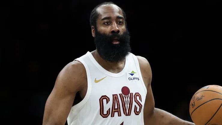 James Harden #1 of the Cleveland Cavaliers dribbles.