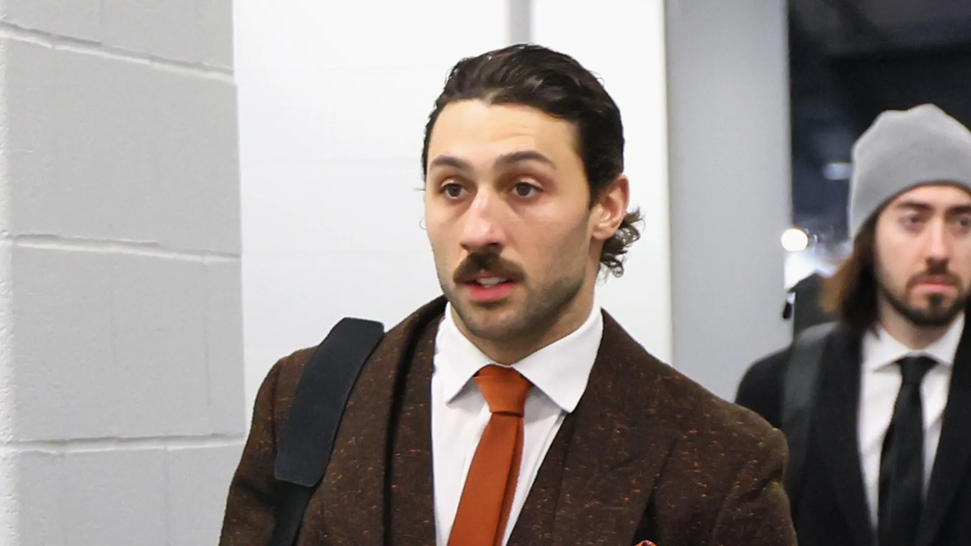 Vincent Trocheck arrives before a game