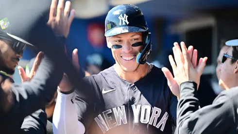 Aaron Judge #99 of the New York Yankees celebrates.