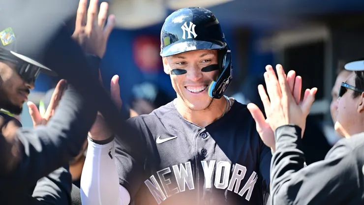 Aaron Judge #99 of the New York Yankees celebrates.