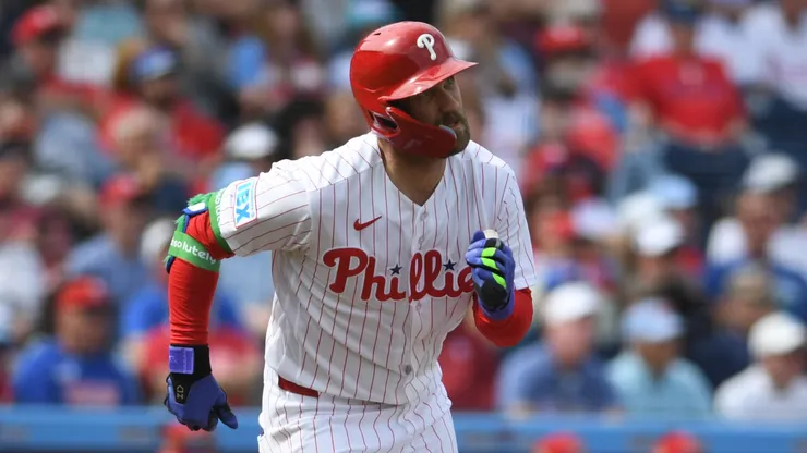 Bryce Harper #3 of the Philadelphia Phillies hits a double.