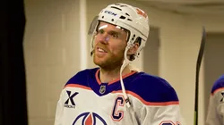 Connor McDavid of the Edmonton Oilers walking down the tunnel