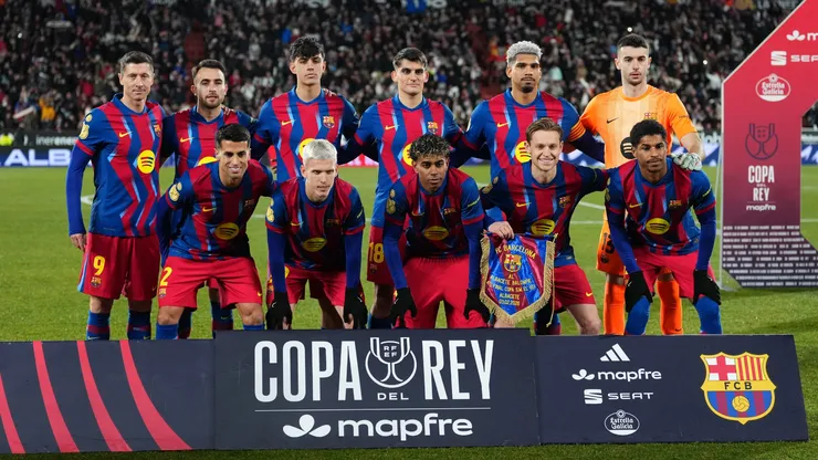Players of FC Barcelona pose for a team photograph prior to the Copa Del Rey Quarter Final match.