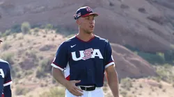 Aaron Judge #99 of Team USA walk from the field.