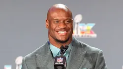 Super Bowl LX MVP Kenneth Walker III at a press conference.