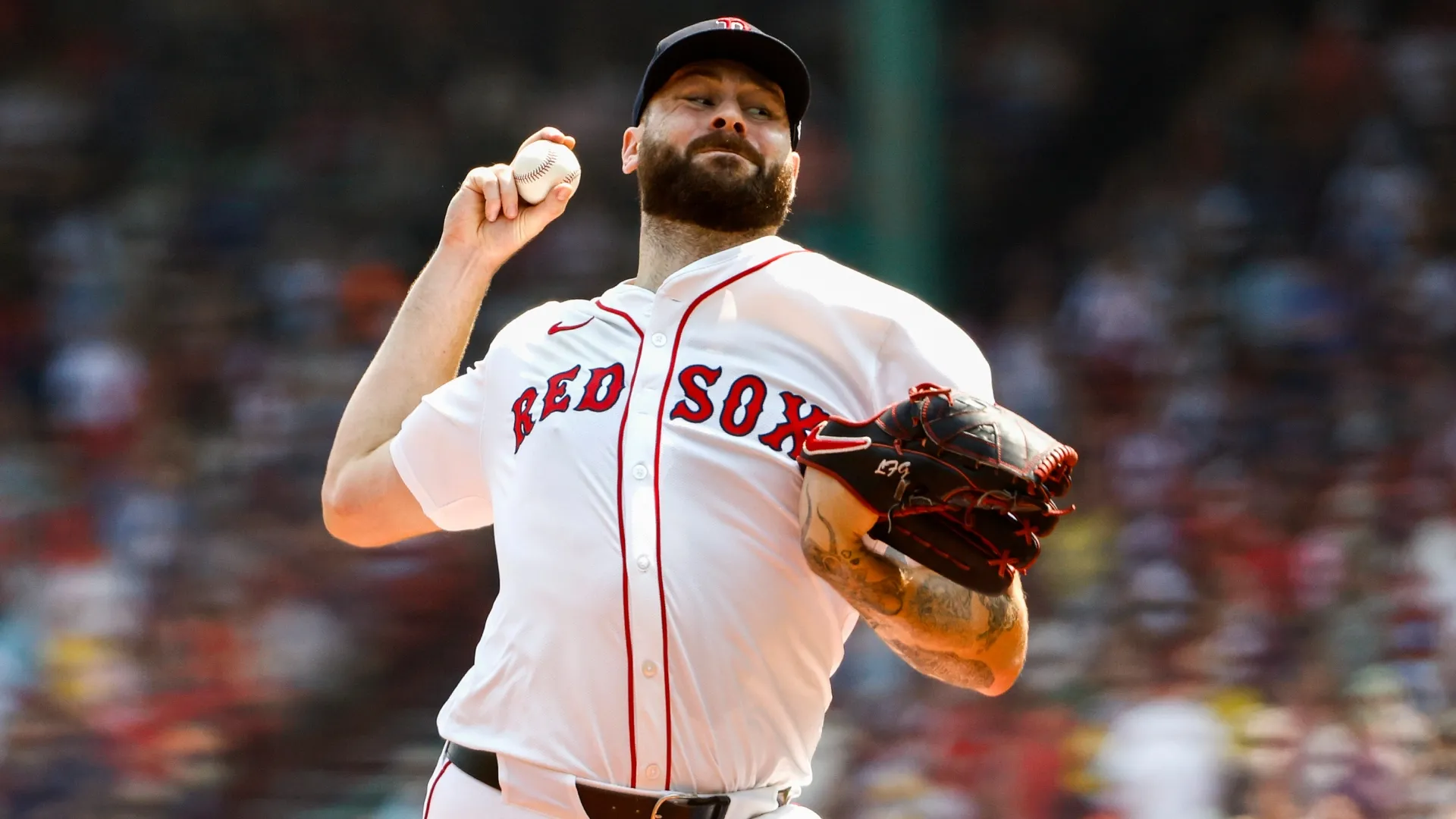 Lucas Giolito #54 with the Red Sox pitches against the Astros. Winslow Townson/Getty Images