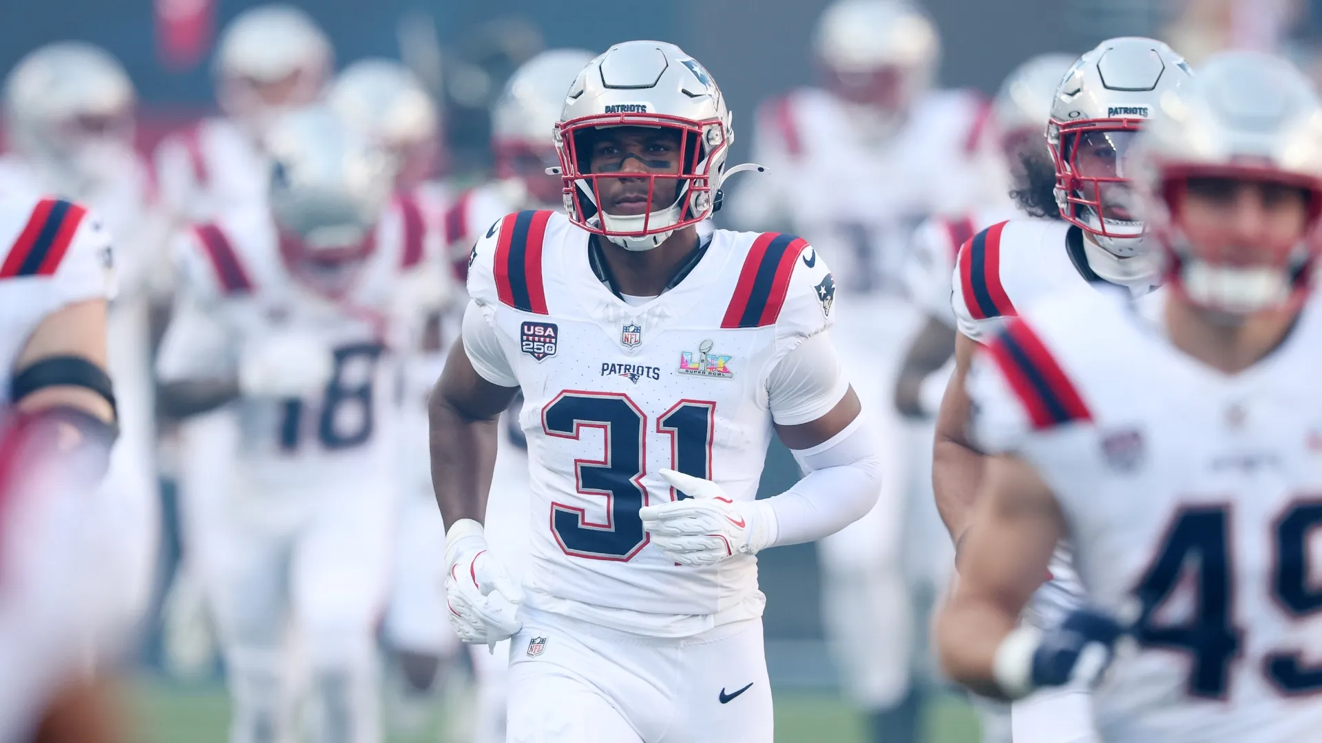 Craig Woodson #31 of the New England Patriots at the Super Bowl LX (Source: Chris Graythen/Getty Images)