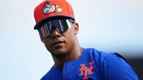 Juan Soto #22 of the New York Mets looks on.