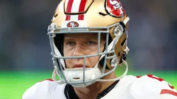 Christian McCaffrey of the 49ers looks on prior to the NFC Divisional Playoff game in 2026.